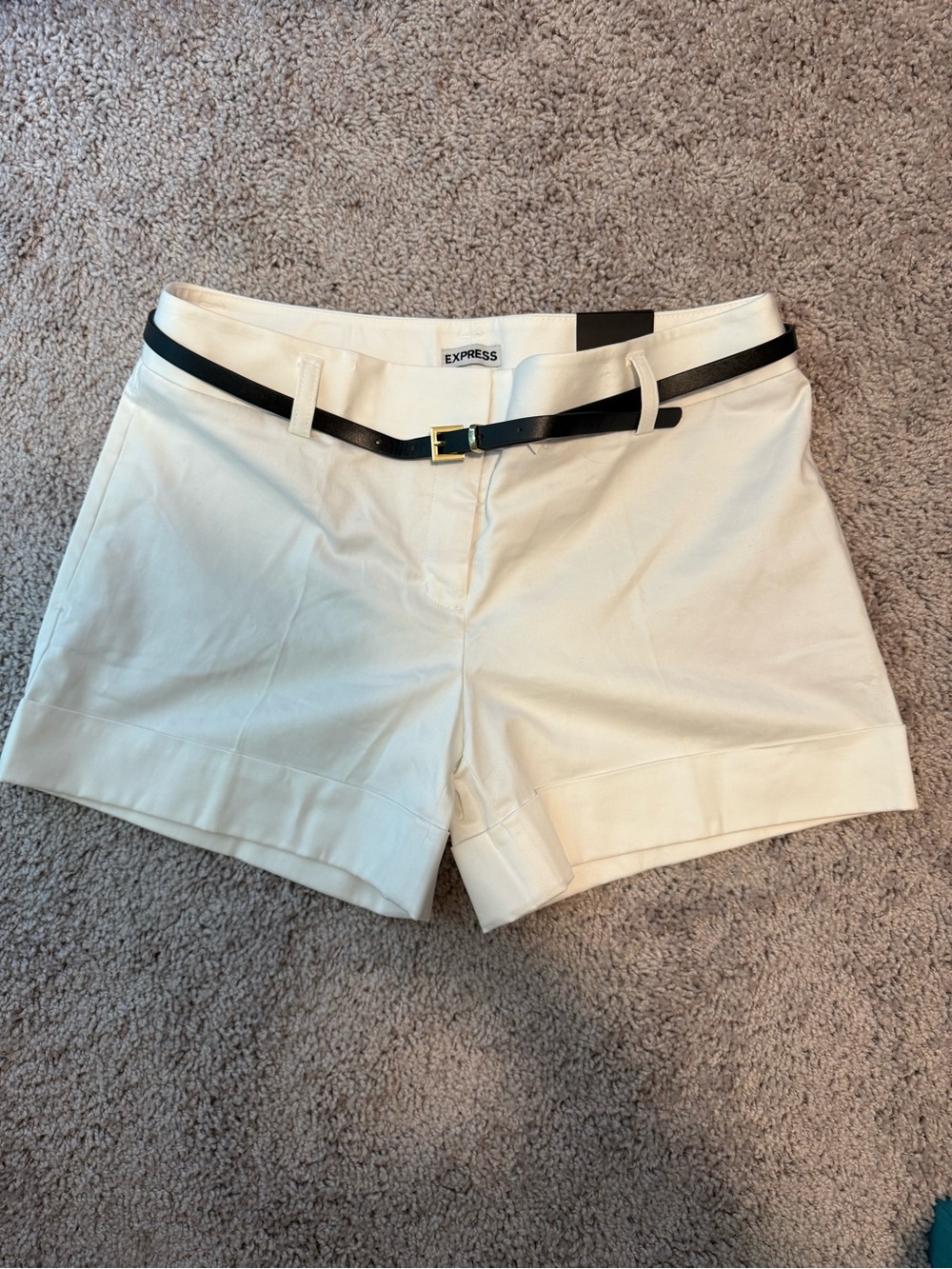 Express Cream Women’s Shorts with Black Belt